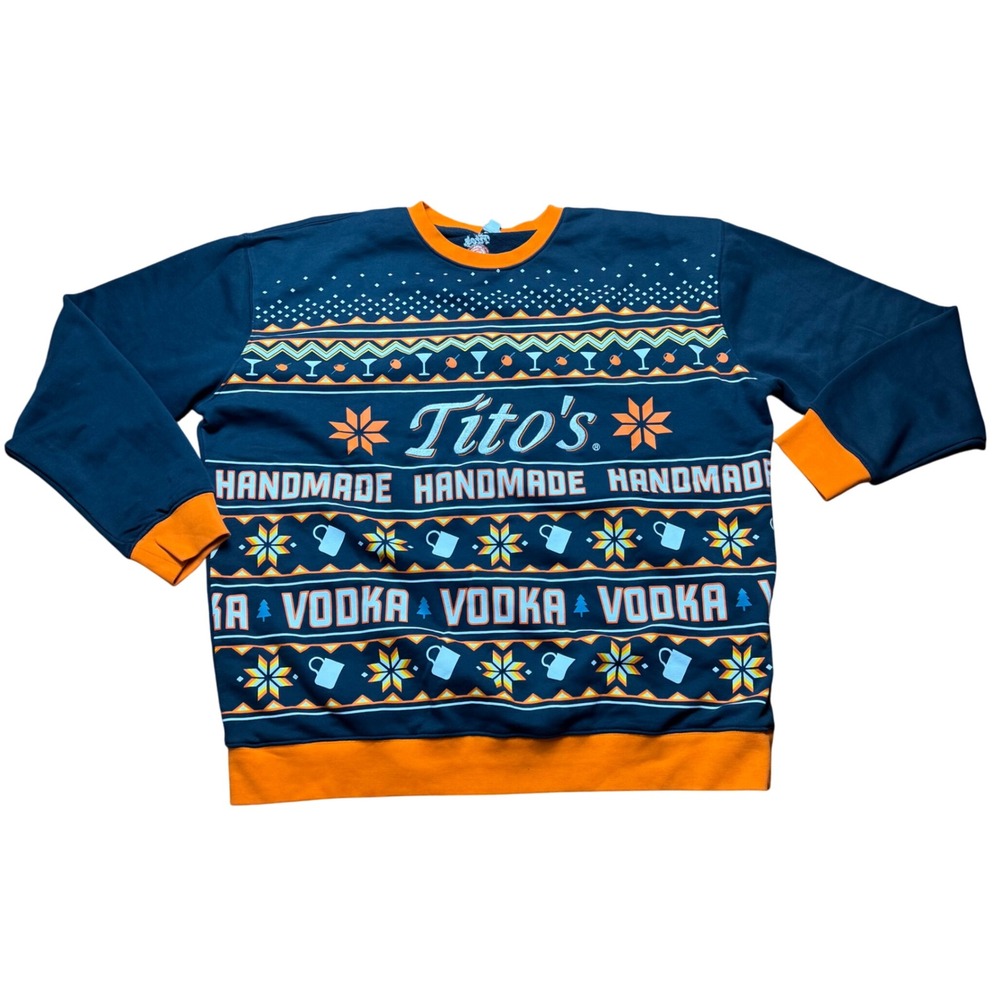 Tito's Handmade Vodka 3XL Ugly Christmas‎ Crewneck Sweatshirt Novelty Pullover